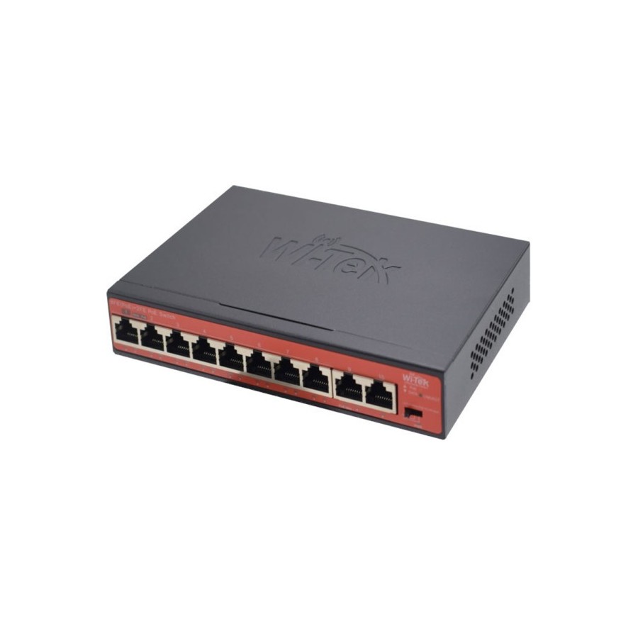 Wi-Tek PoE-Switch, 10 Ports, 8 Ports PoE, 250 m, Desktop, Wand