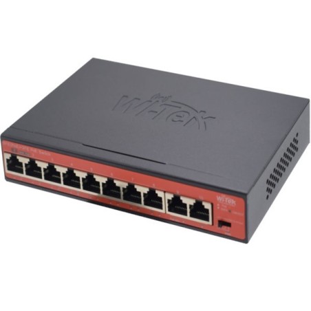 Wi-Tek PoE-Switch, 10 Ports, 8 Ports PoE, 250 m, Desktop, Wand