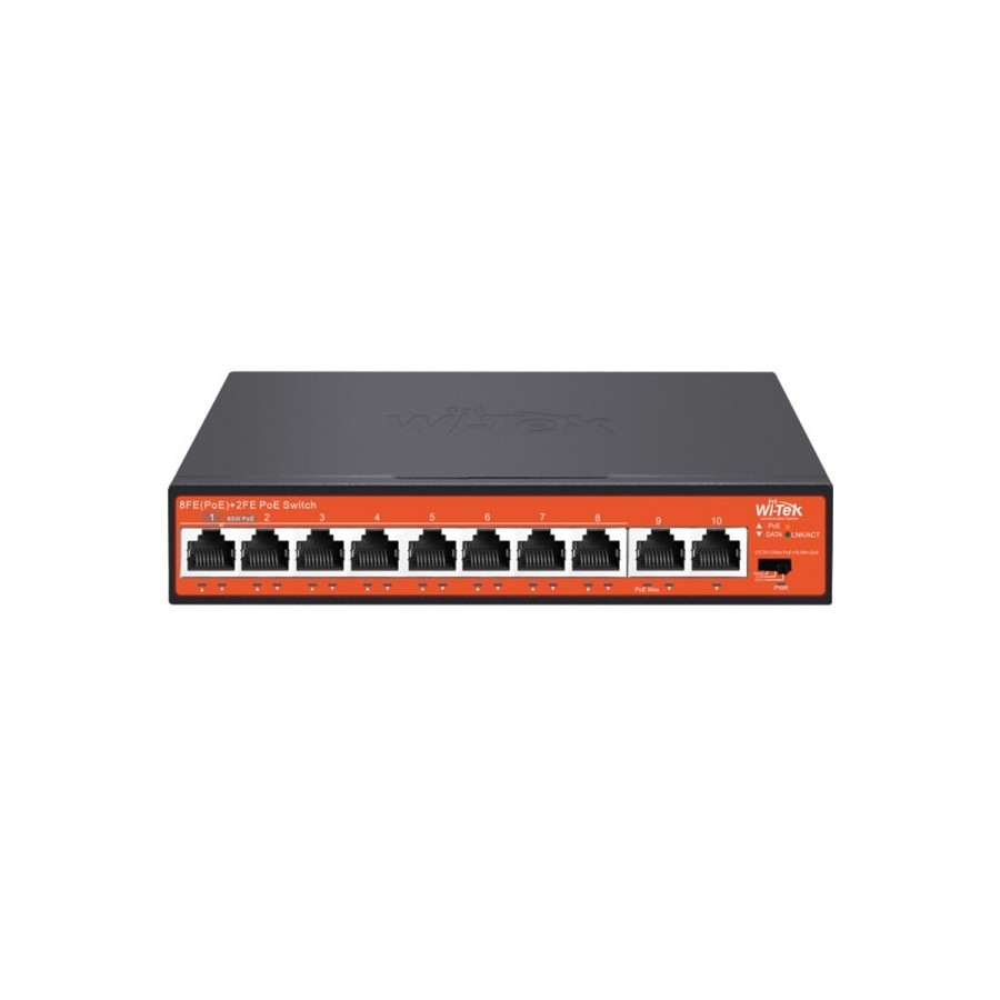 Wi-Tek PoE-Switch, 10 Ports, 8 Ports PoE, 250 m, Desktop, Wand