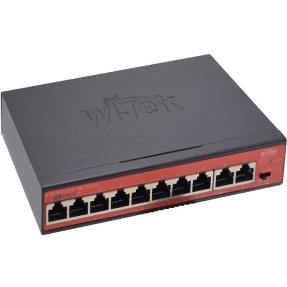 Wi-Tek PoE-Switch, 10 Ports, 8 Ports PoE, 250 m, Desktop, Wand