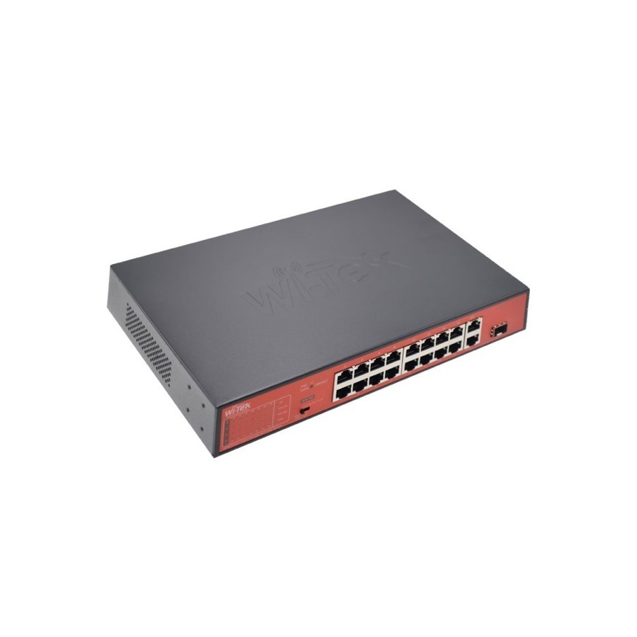 Wi-Tek PoE-Switch, 18 Ports, 16 Ports PoE, 1 Port SFP, 250 m, Desktop