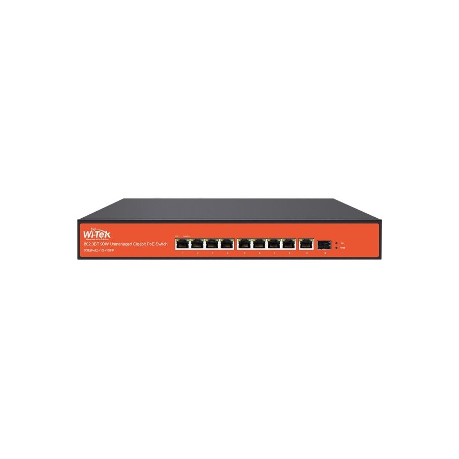 Wi-Tek PoE-Switch, 10 Ports, 8 Ports PoE, 1 Port SFP