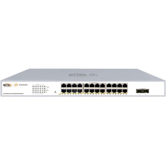 Wi-Tek PoE-Switch, 26 Ports, 24 Ports PoE, 2 Ports SFP, cloud managed, Rack