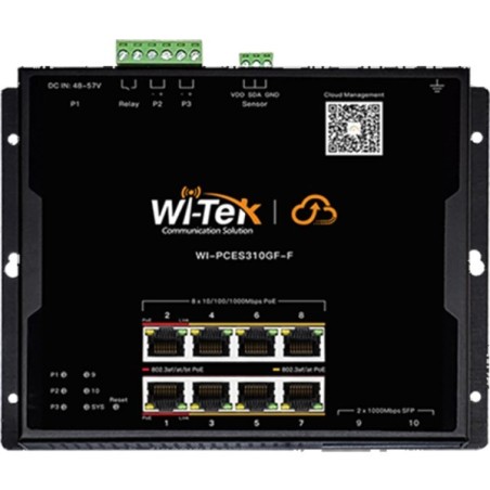 Wi-Tek PoE-Switch, 10 Ports, 8 Ports PoE, 2 Ports SFP, cloud managed, DIN-Schiene, Magnet, Wand