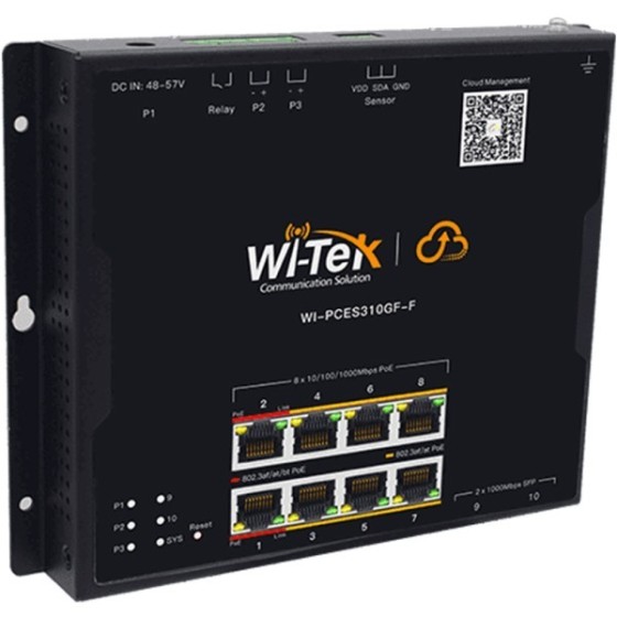 Wi-Tek PoE-Switch, 10 Ports, 8 Ports PoE, 2 Ports SFP, cloud managed