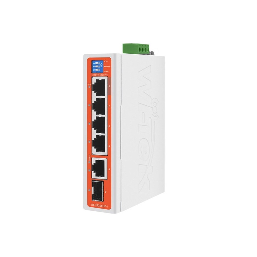 Wi-Tek PoE-Switch, 6 Ports, 4 Ports PoE, 1 Port SFP, 250 m, Desktop