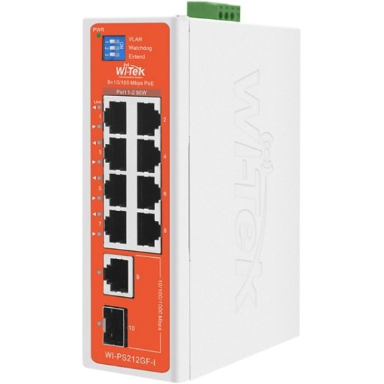 Wi-Tek PoE-Switch, 8 Ports PoE, 250 m, Desktop, DIN-Schiene, Wand