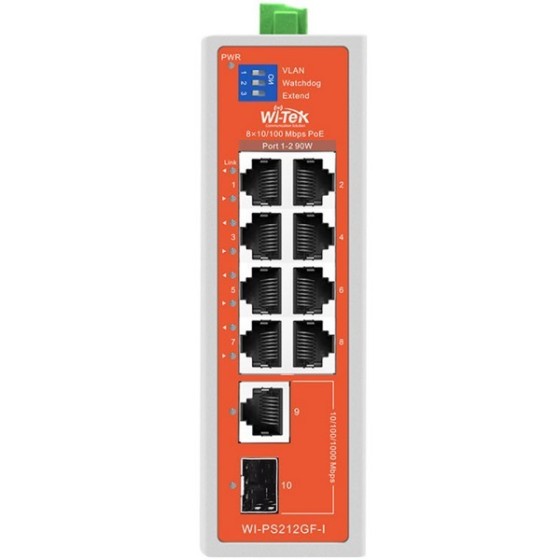 Wi-Tek PoE-Switch, 8 Ports PoE, 250 m, Desktop, DIN-Schiene, Wand