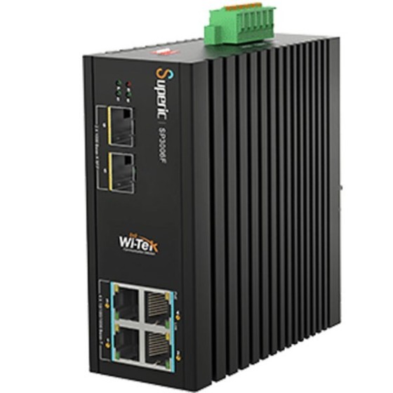 Wi-Tek PoE-Switch, 6 Ports, 4 Ports PoE, 2 Ports SFP, 250 m, unmanaged, Desktop, DIN-Schiene