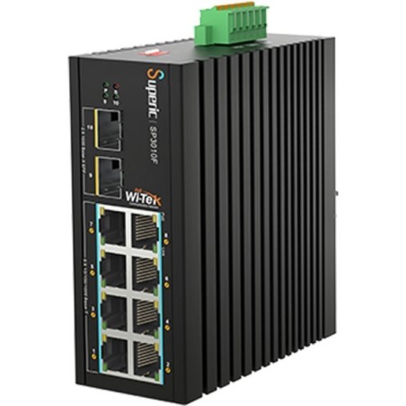 Wi-Tek PoE-Switch, 10 Ports, 8 Ports PoE, 2 Ports SFP, 250 m, unmanaged, Desktop, DIN-Schiene