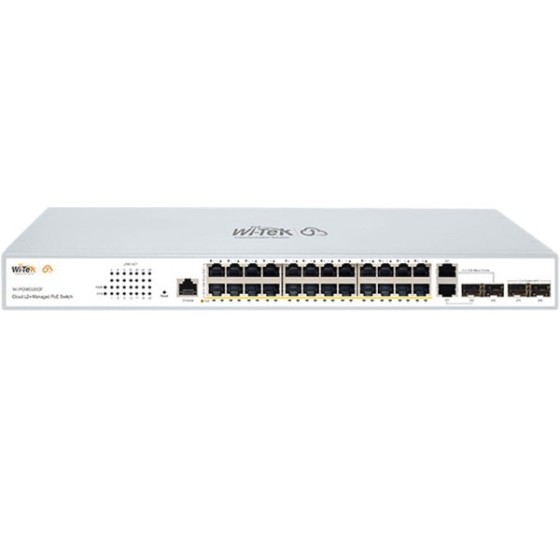 Wi-Tek PoE-Switch, 28 Ports, 24 Ports PoE, 4 Ports SFP, cloud managed, Desktop, Rack