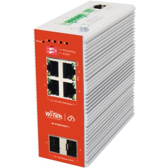 Wi-Tek PoE-Switch, 6 Ports, 4 Ports PoE, 2 Ports SFP, Desktop