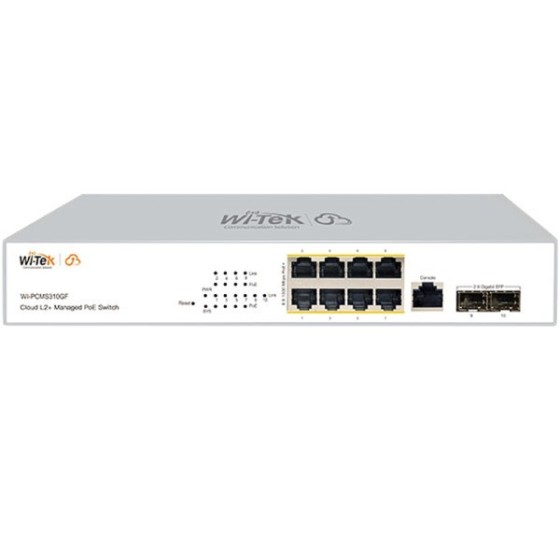 Wi-Tek PoE-Switch, 10 Ports, 8 Ports PoE, 2 Ports SFP, Desktop, Rack