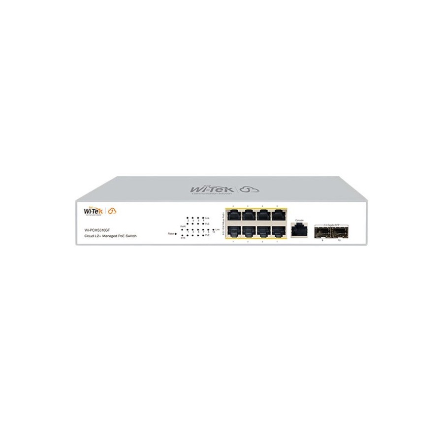 Wi-Tek PoE-Switch, 10 Ports, 8 Ports PoE, 2 Ports SFP, Desktop, Rack