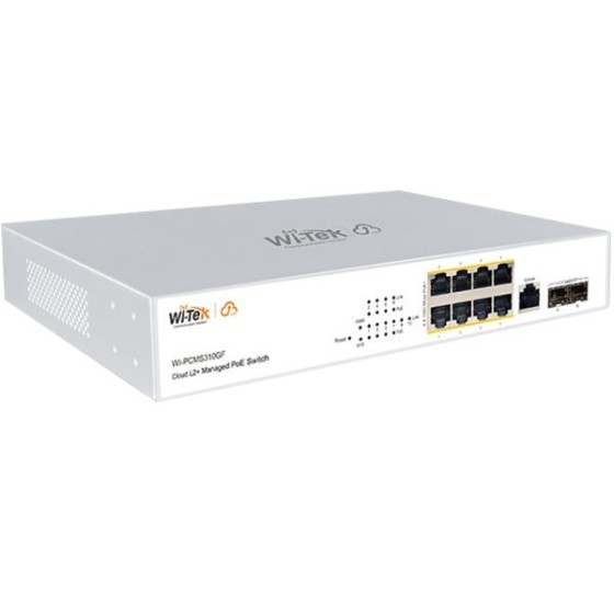 Wi-Tek PoE-Switch, 10 Ports, 8 Ports PoE, 2 Ports SFP, Desktop, Rack