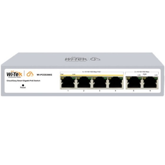 Wi-Tek PoE-Switch, 6 Ports, 4 Ports PoE, cloud managed, Desktop