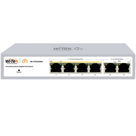 Wi-Tek PoE-Switch, 6 Ports, 4 Ports PoE, cloud managed, Desktop