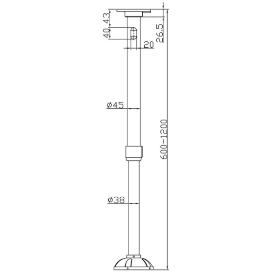 Stangenhalterung Ø 38-45 mm, Länge 600-1200 mm, weiß