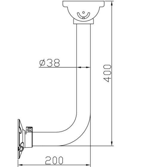 Stangenhalterung gewinkelt, Ø 38 mm, 200x400 mm, weiß