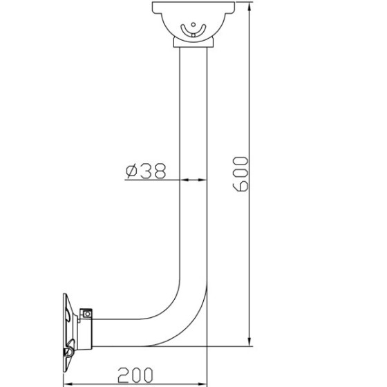 Stangenhalterung gewinkelt, Ø 38 mm, 200x600 mm, weiß