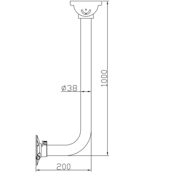 Stangenhalterung gewinkelt, Ø 38 mm, 200x1000 mm, weiß