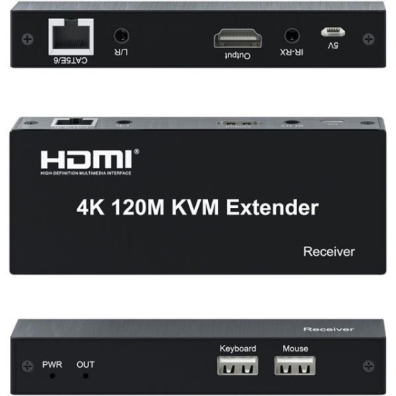 HDMI-Extender, 4K, 120m, 30 Hz, schwarz