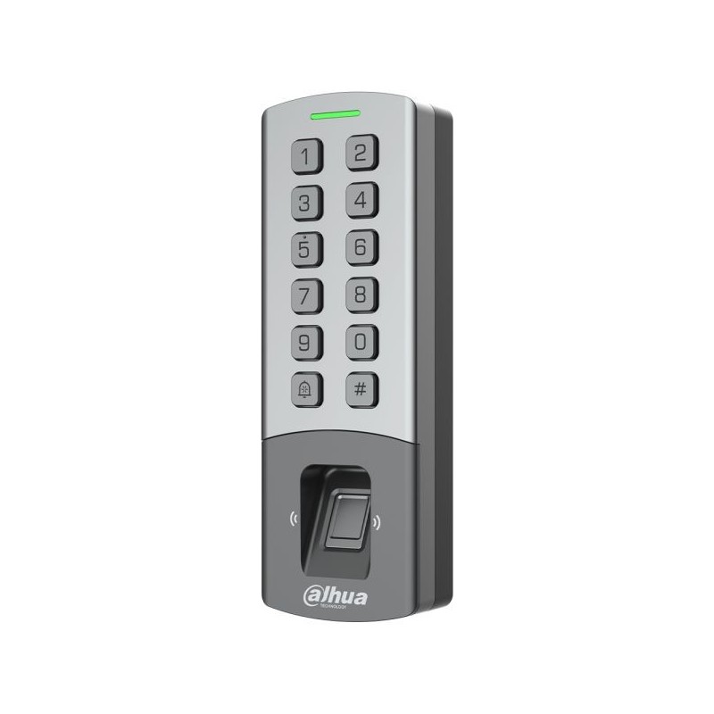 Standalone Zutrittskontrolle mit Fingerabdruck-Scanner, MIFARE-Kartenleser, Tastatur, 13,56 MHz, IP65, IK08, grau