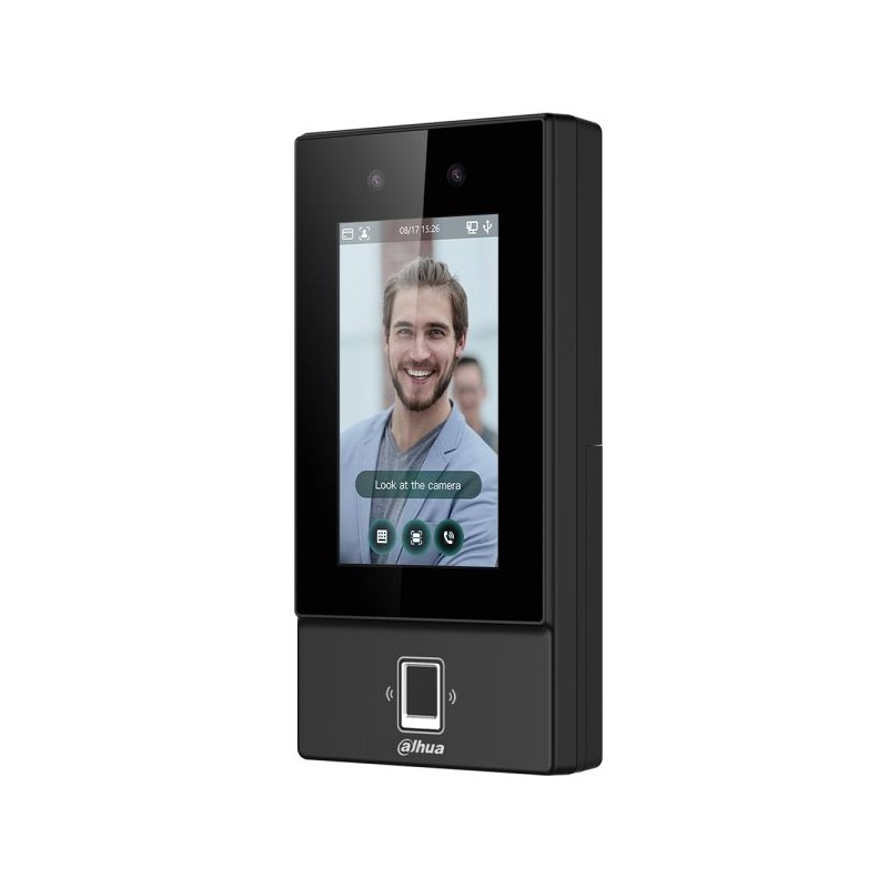 Zutrittsmodul mit Fingerabdruck-Scanner, Gesichtserkennung und Kartenleser, 4,3" LCD, 2MP, 13,56 MHz, IR, IP65, schwarz